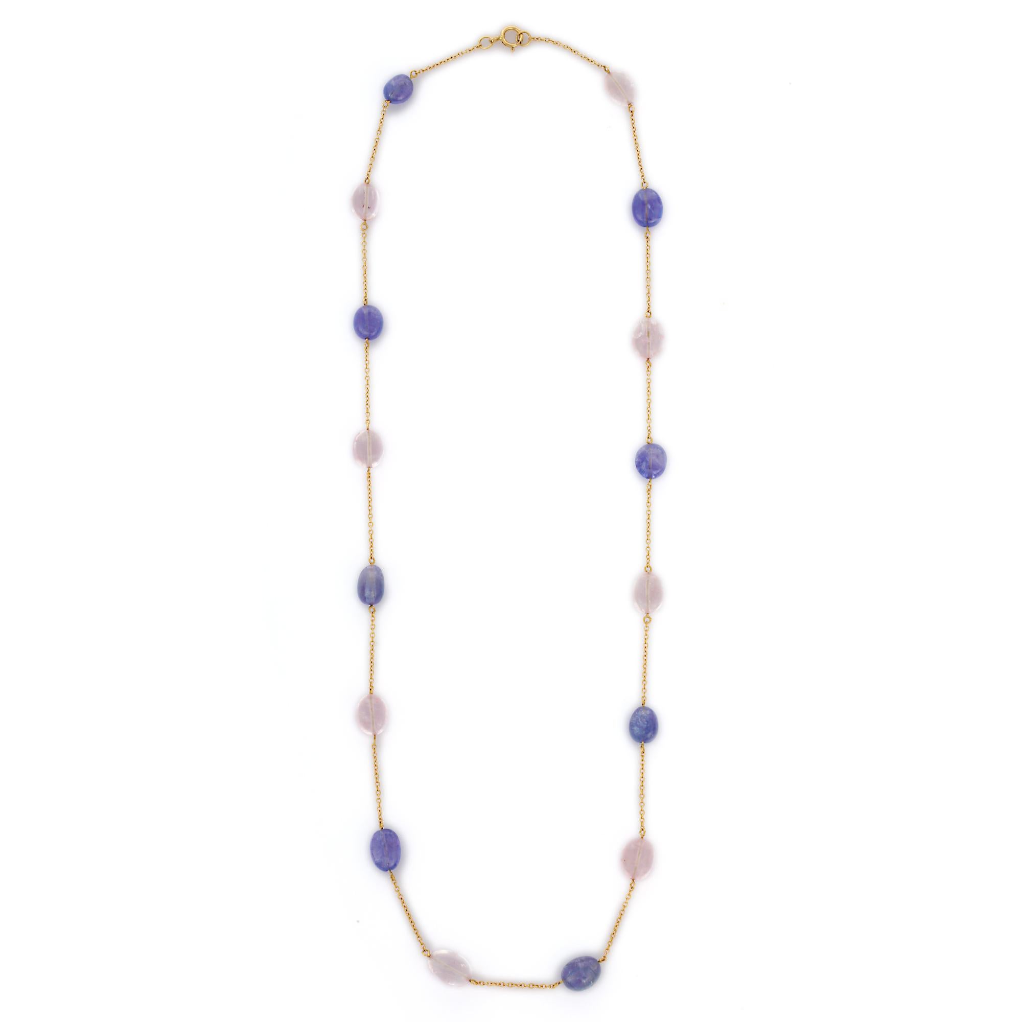 Bead 31.65 Ct Semi Gemstone Chain Necklace in 18K Yellow Gold  For Sale