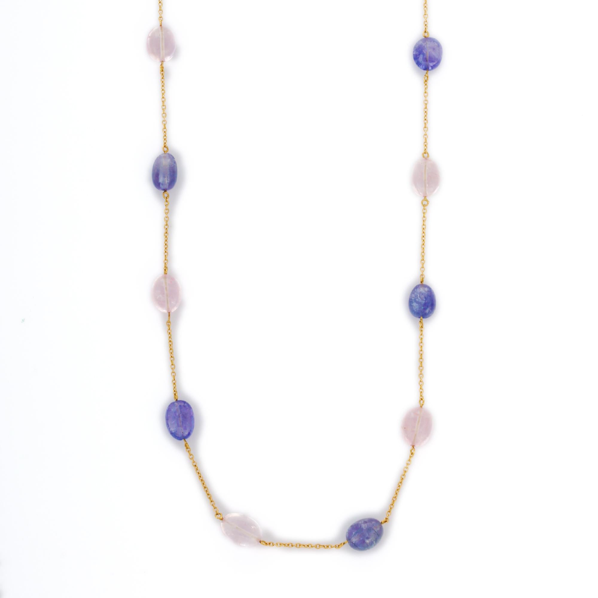 31.65 Ct Semi Gemstone Chain Necklace in 18K Yellow Gold  In New Condition For Sale In Houston, TX