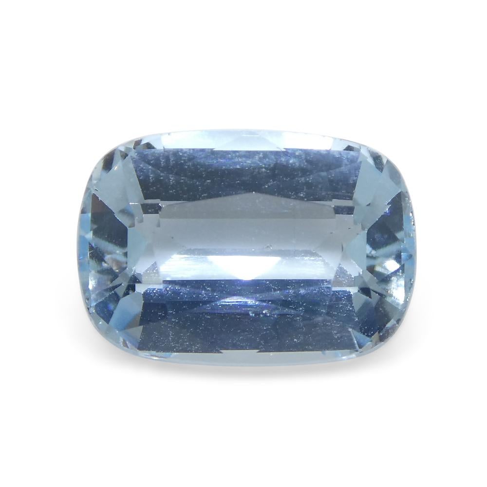 Women's or Men's 3.16ct Cushion Blue Aquamarine from Brazil For Sale