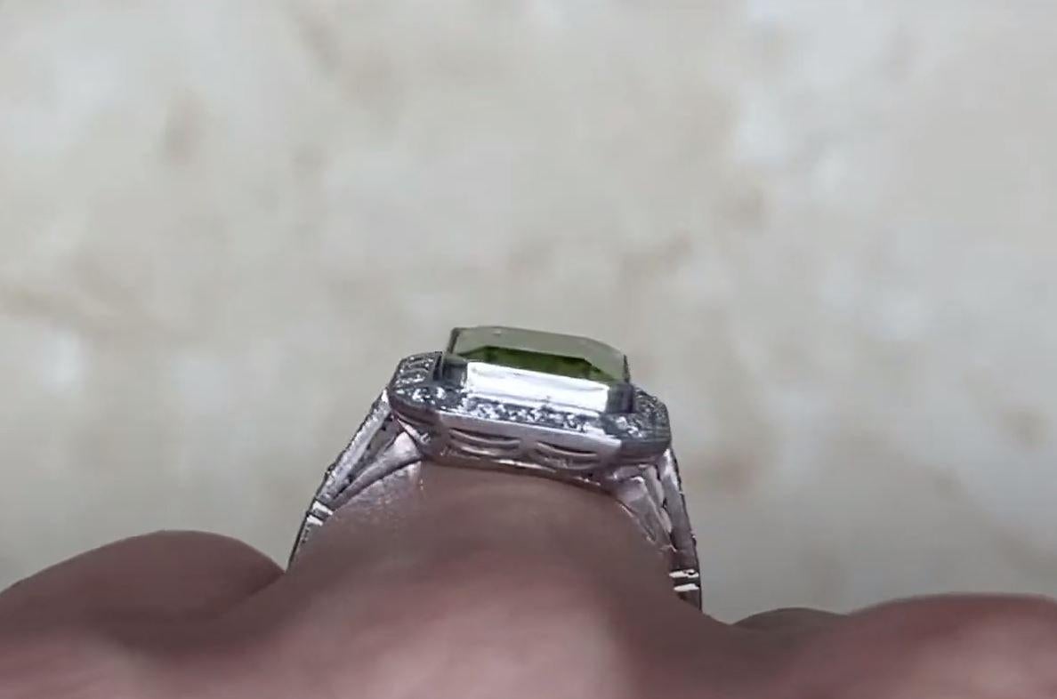 3.16ct Emerald Cut Peridot Engagement Ring, Diamond Halo, Platinum For Sale 4