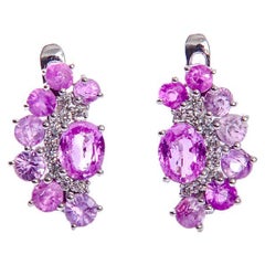 3.16ct Paparacha Pink Sapphire and Diamond Earring in 18k White Gold