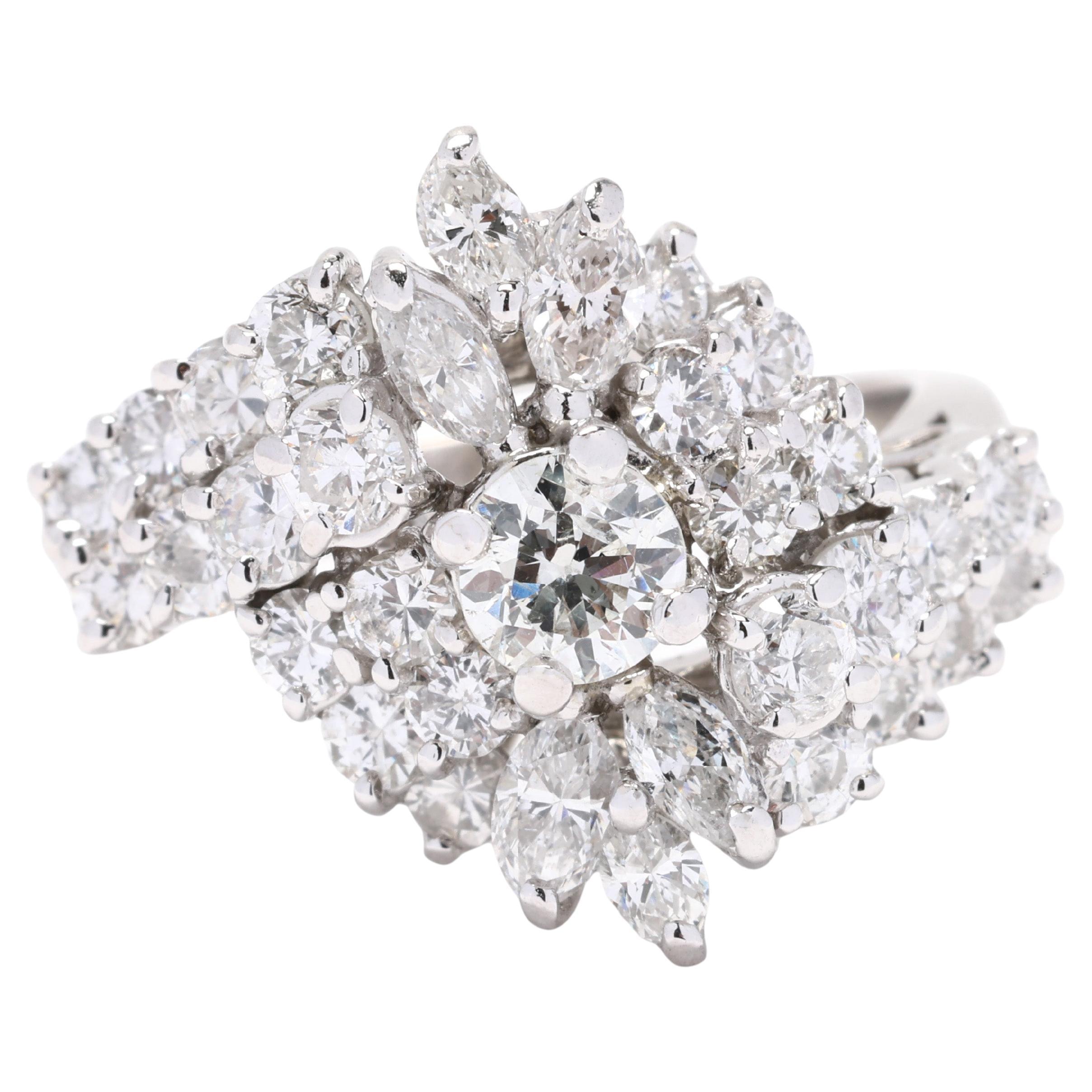 Anello con cluster di diamanti da 3,16 carati, platino 100 IRID, misura 6,5