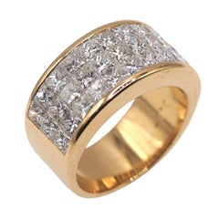 18K Yellow Gold Wide Band Diamond Ring 3.17 Carats