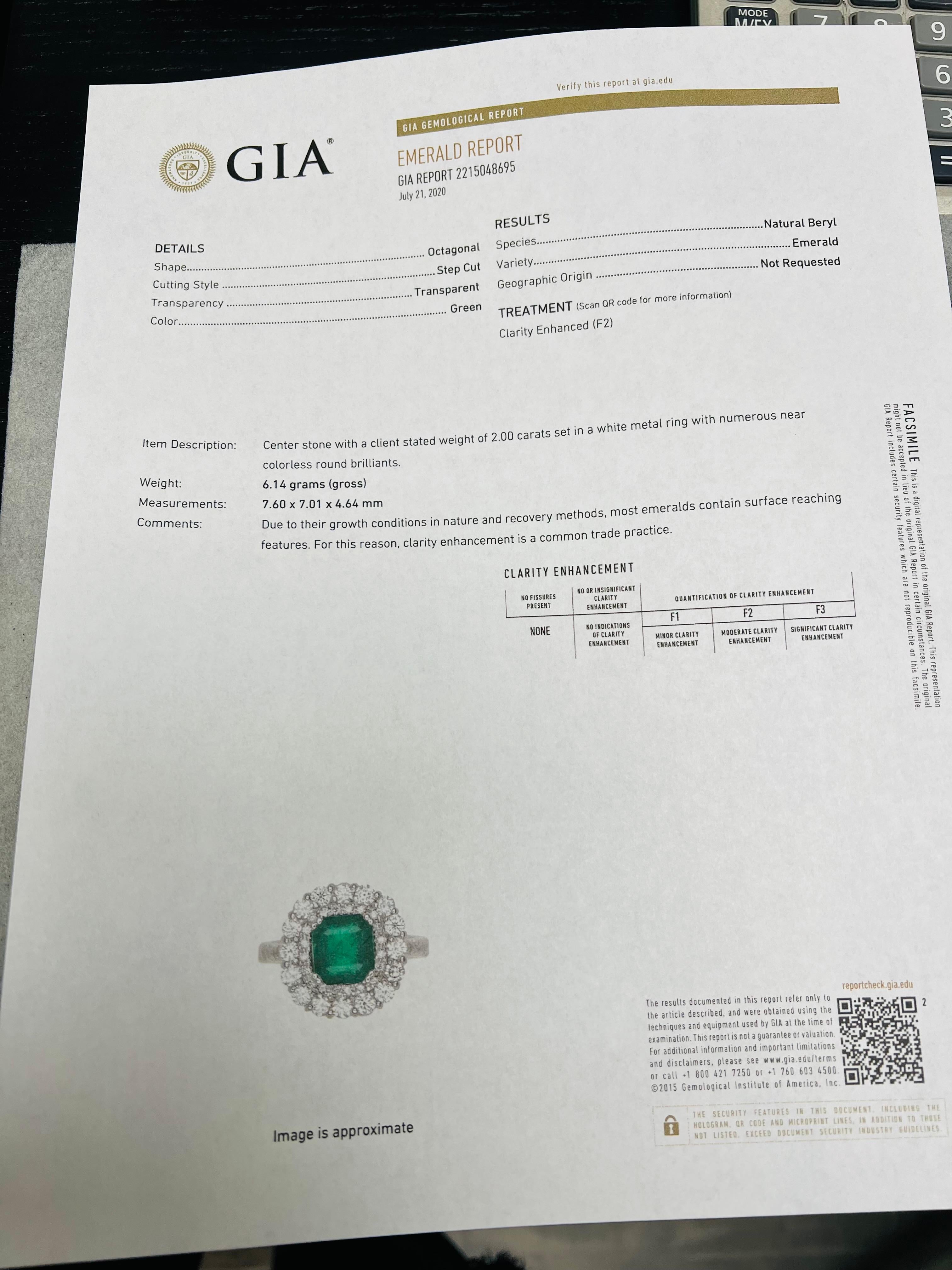 3.17 Carat Emerald Diamond 18 Karat White Gold GIA Certified Engagement Ring For Sale 5
