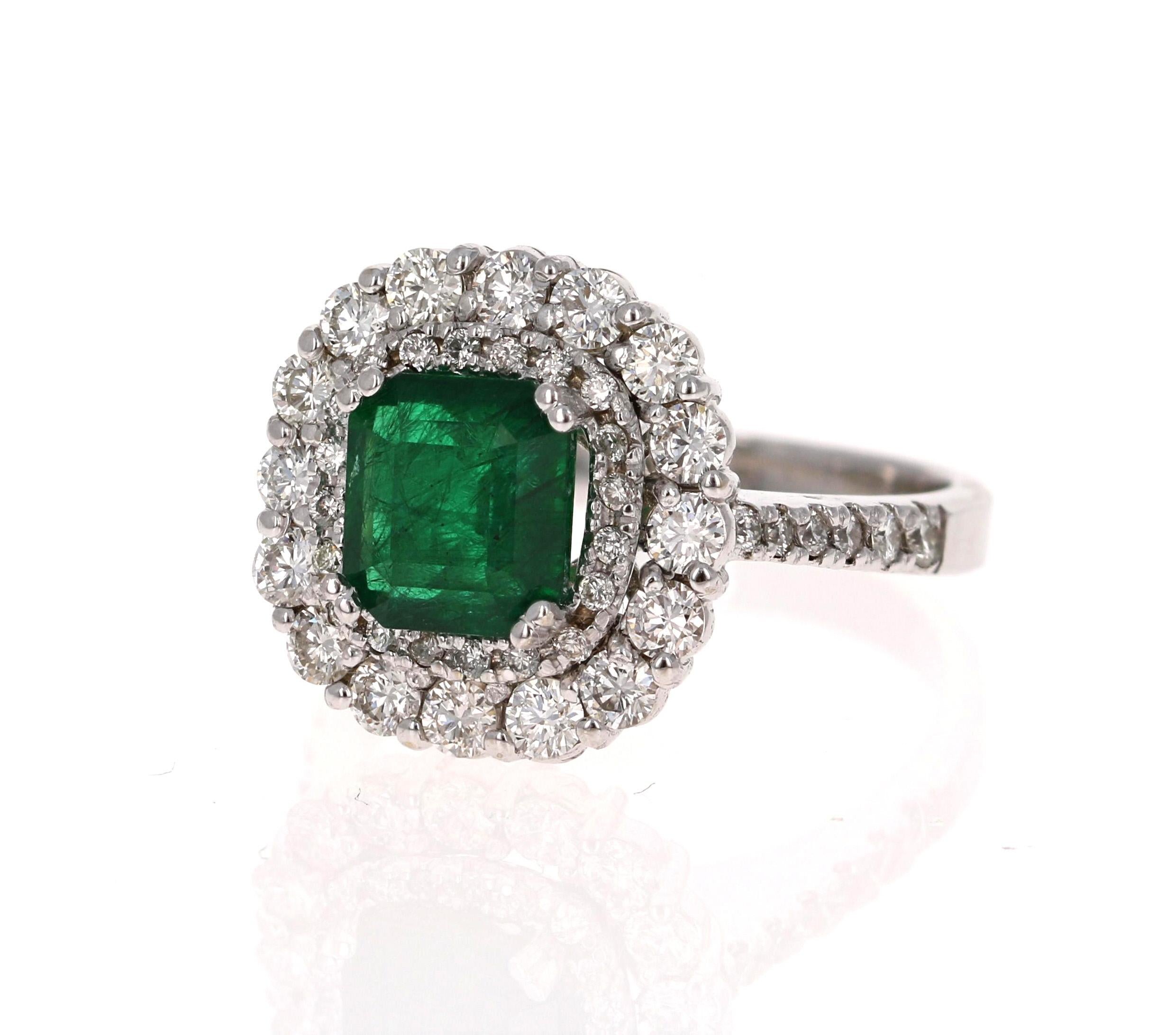 Contemporary 3.17 Carat Emerald Diamond 18 Karat White Gold GIA Certified Engagement Ring For Sale