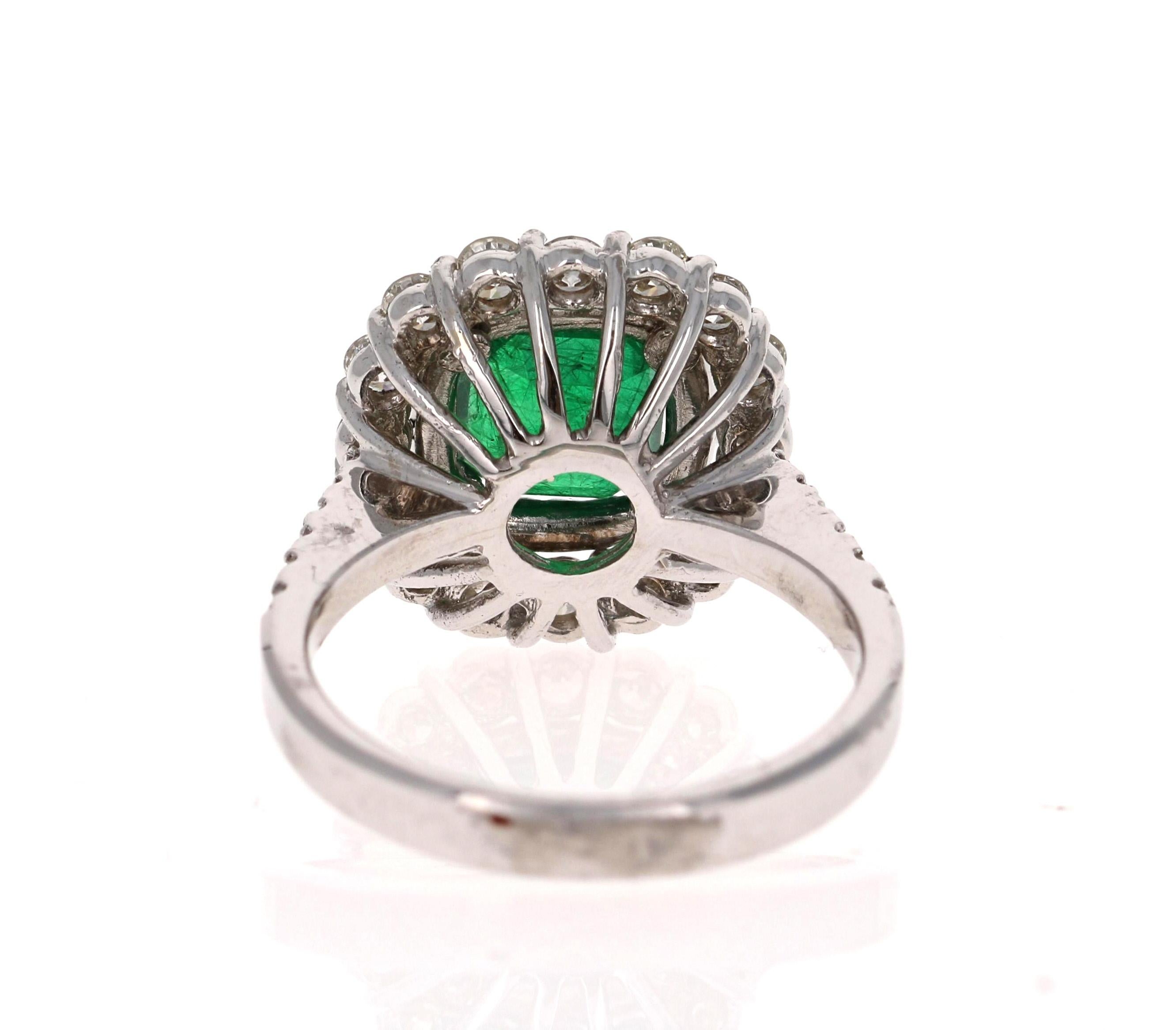 Square Cut 3.17 Carat Emerald Diamond 18 Karat White Gold GIA Certified Engagement Ring For Sale