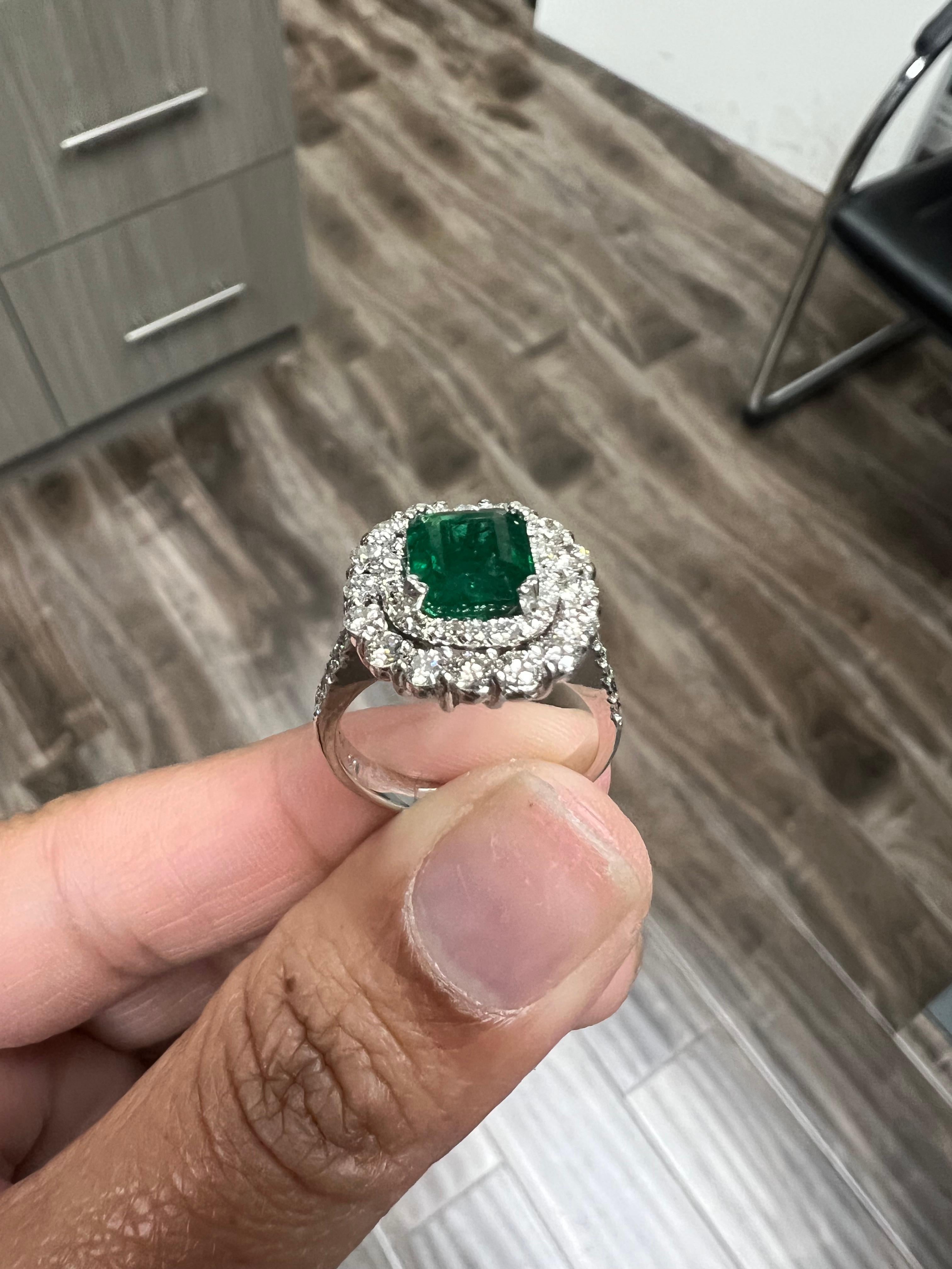 3.17 Carat Emerald Diamond 18 Karat White Gold GIA Certified Engagement Ring For Sale 1