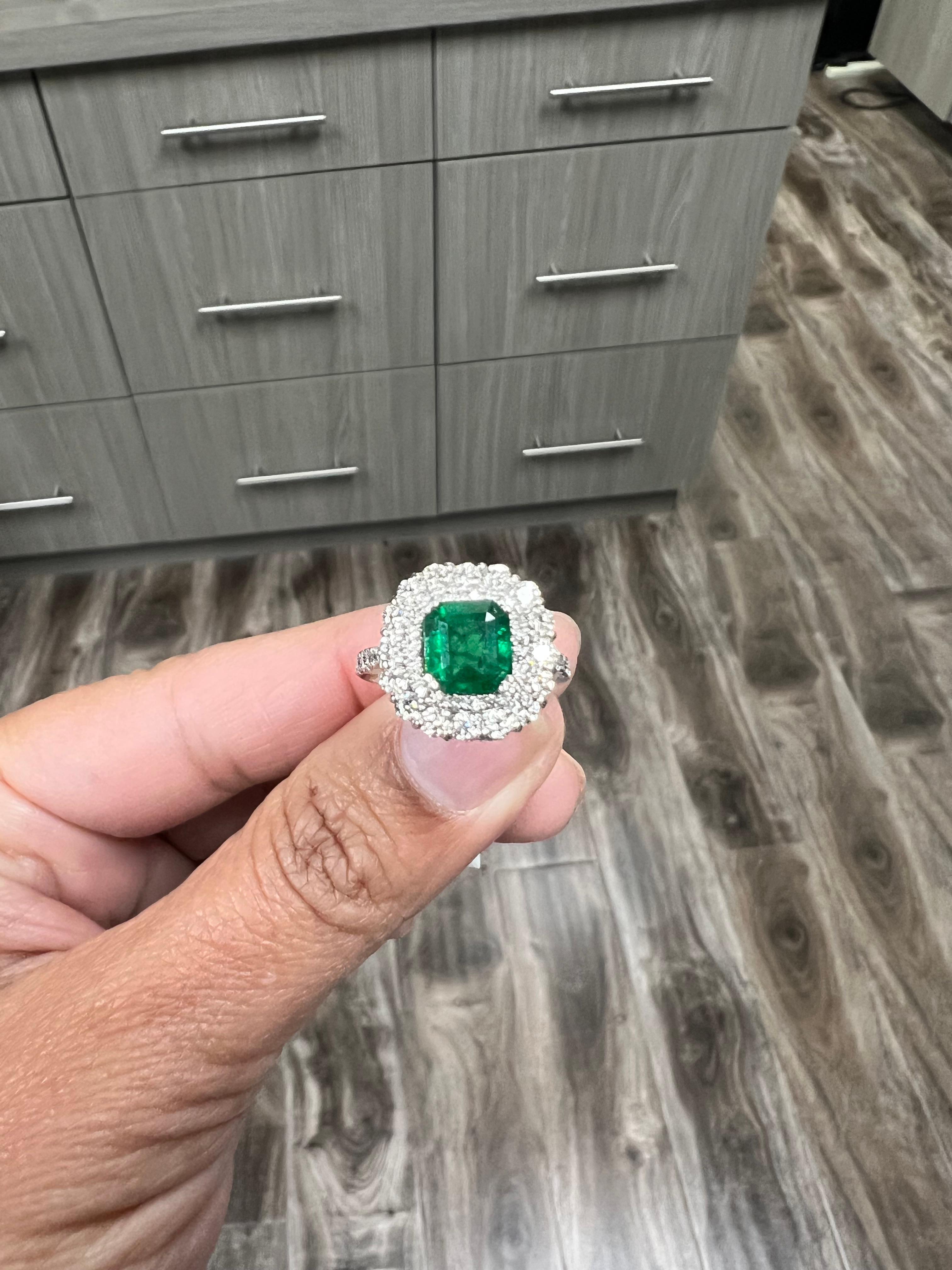 3.17 Carat Emerald Diamond 18 Karat White Gold GIA Certified Engagement Ring For Sale 2