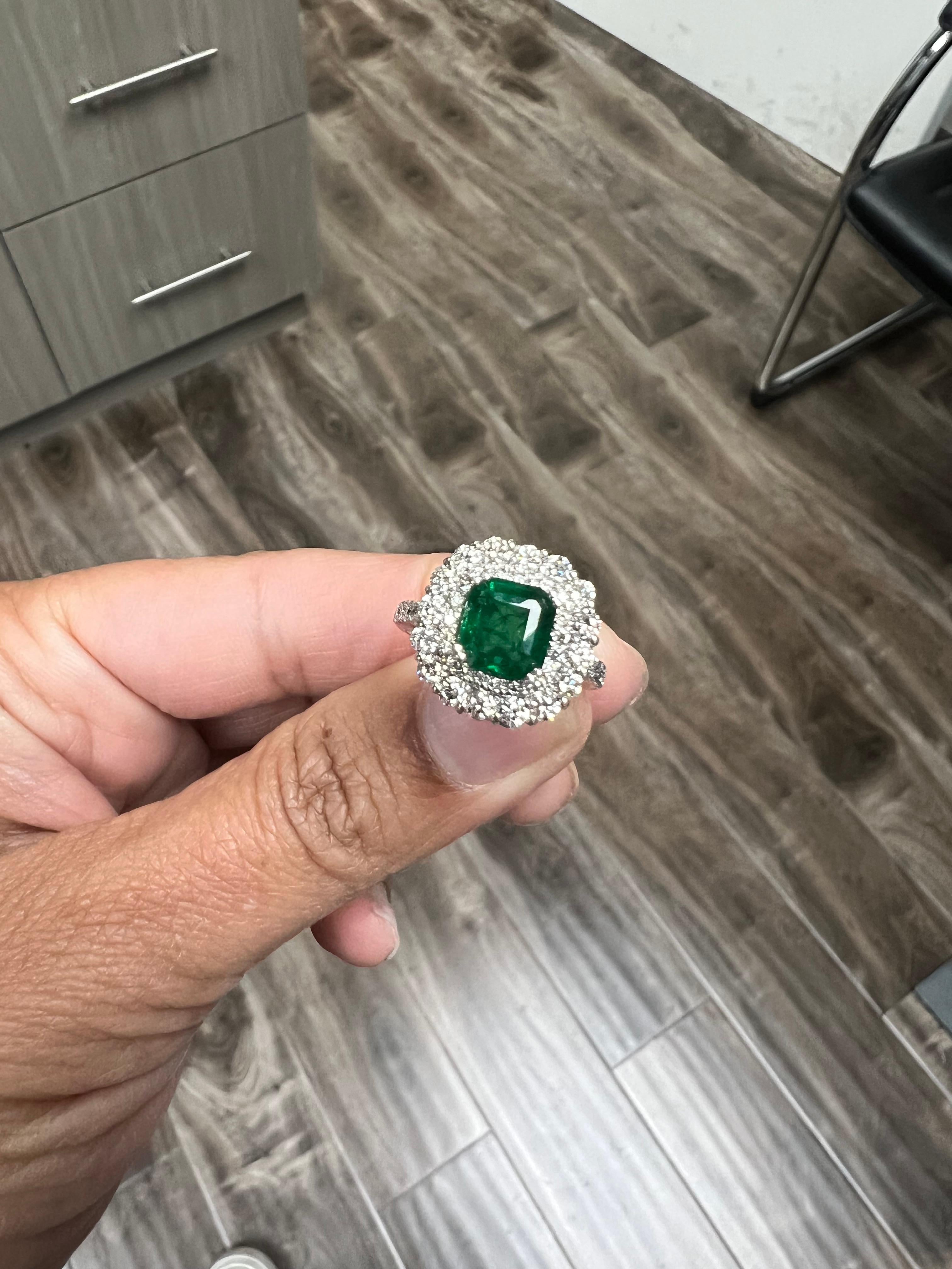 3.17 Carat Emerald Diamond 18 Karat White Gold GIA Certified Engagement Ring For Sale 3