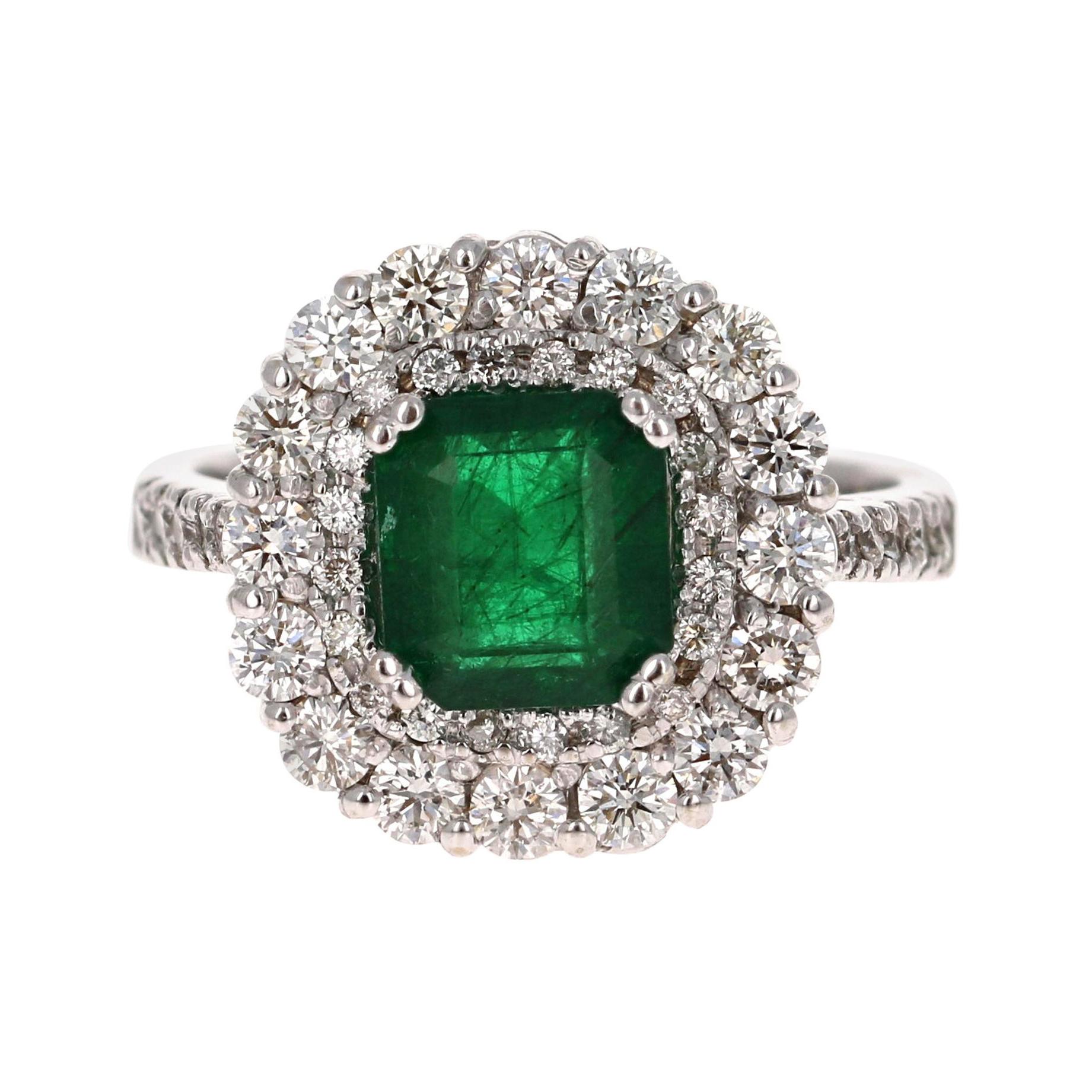 3.17 Carat Emerald Diamond 18 Karat White Gold GIA Certified Engagement Ring For Sale