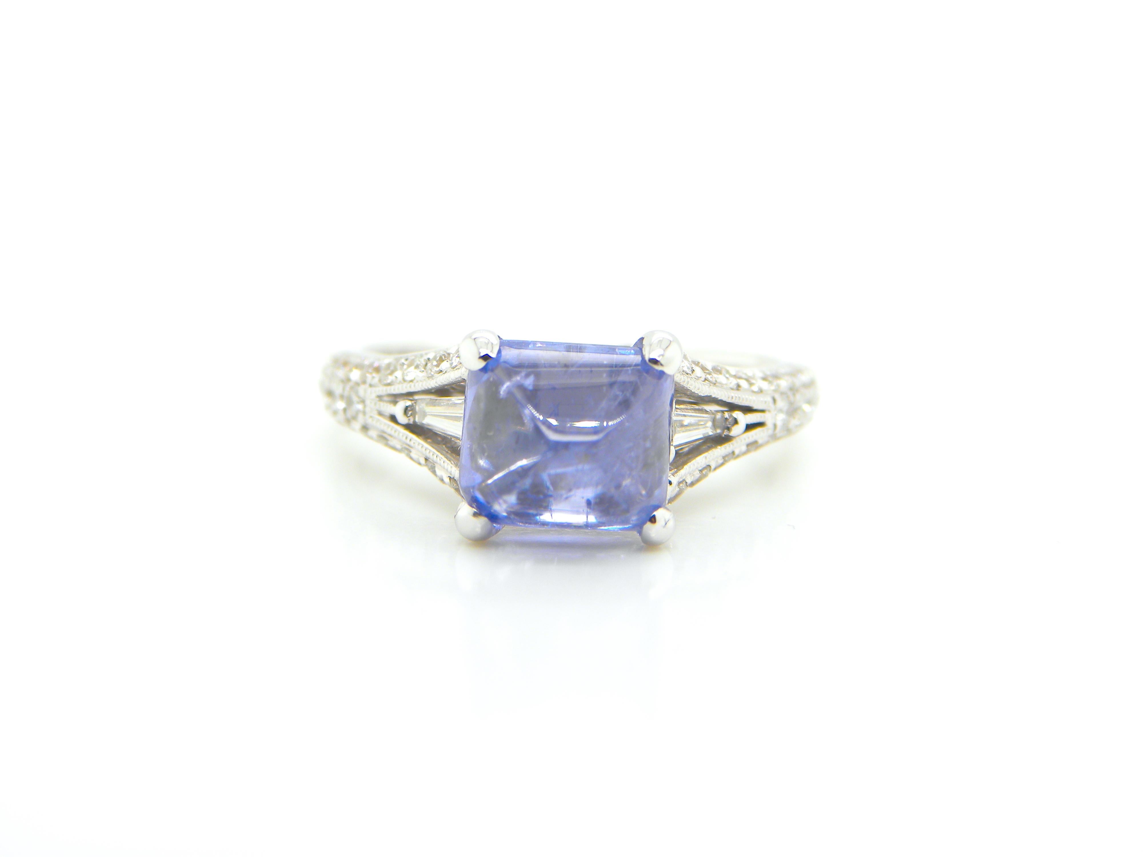Art Deco 3.17 Carat GIA Certified Burma No Heat Colour Change Sapphire and Diamond Ring
