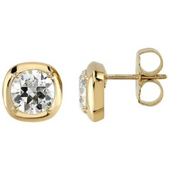 3.17 Carat GIA Certified Old European Cut Diamonds Set in 18 Karat Gold Studs