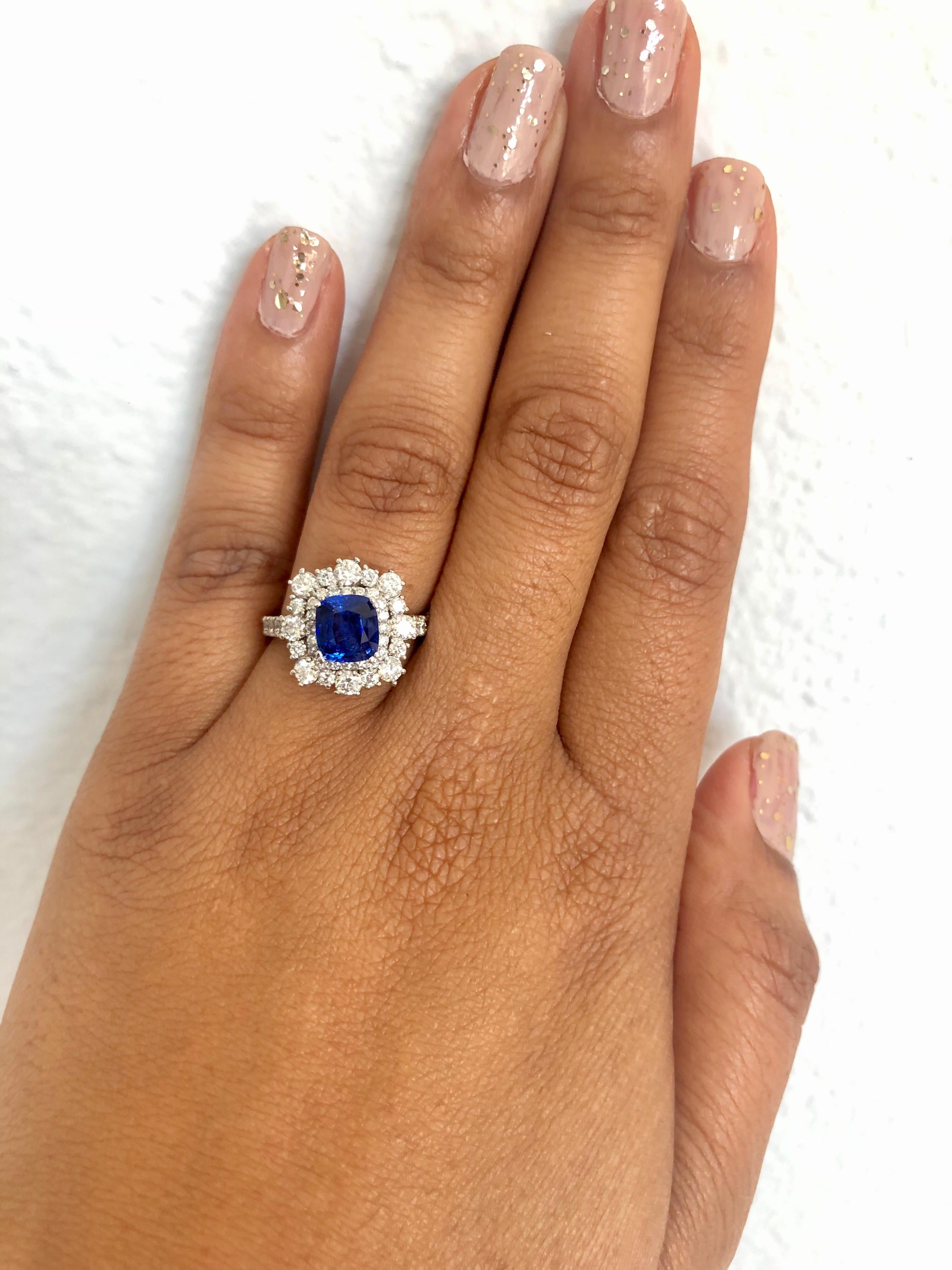 3.17 Carat GIA Certified Sapphire Diamond 18 Karat White Gold Ring In New Condition In Los Angeles, CA