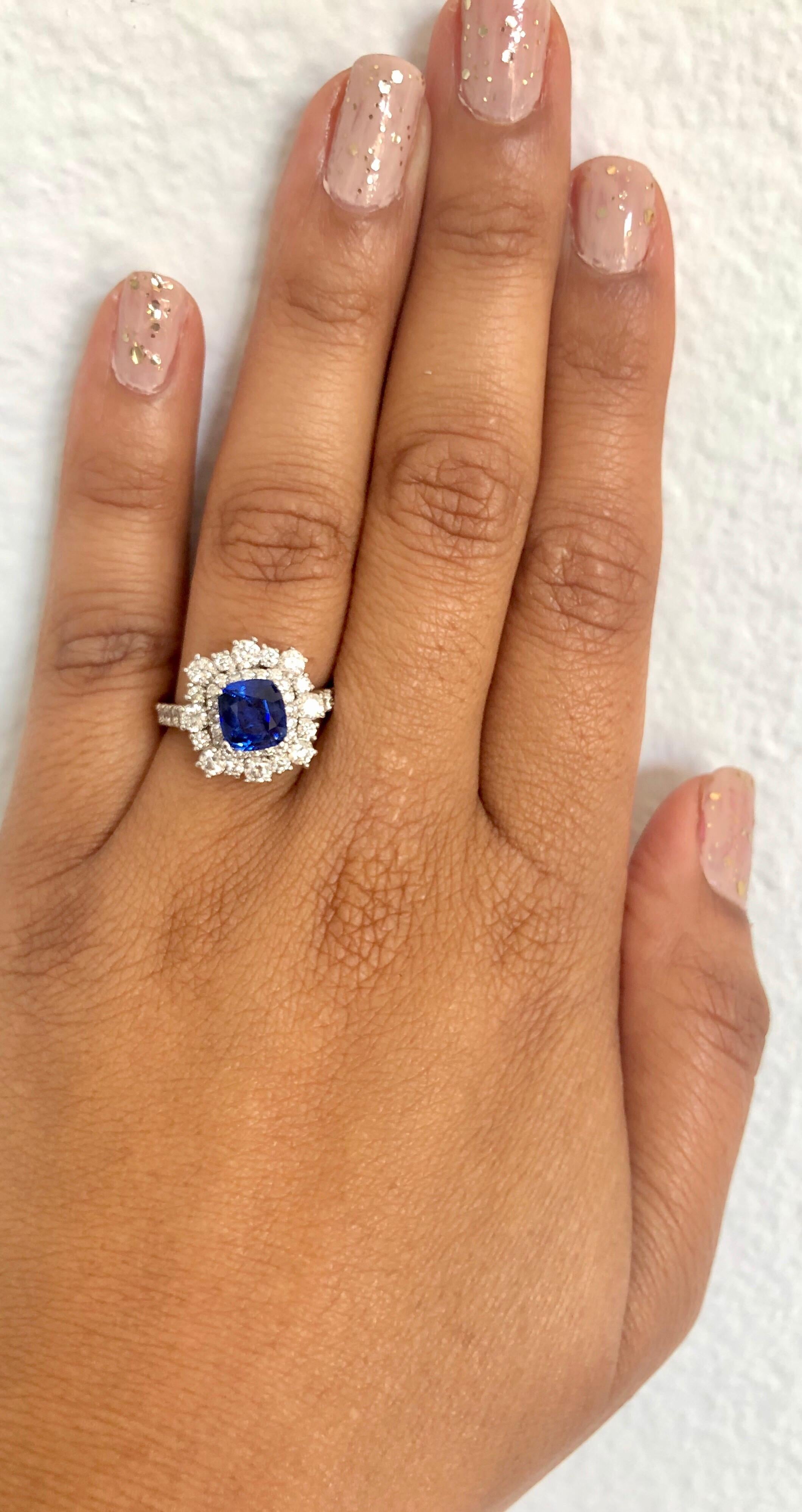Women's 3.17 Carat GIA Certified Sapphire Diamond 18 Karat White Gold Ring