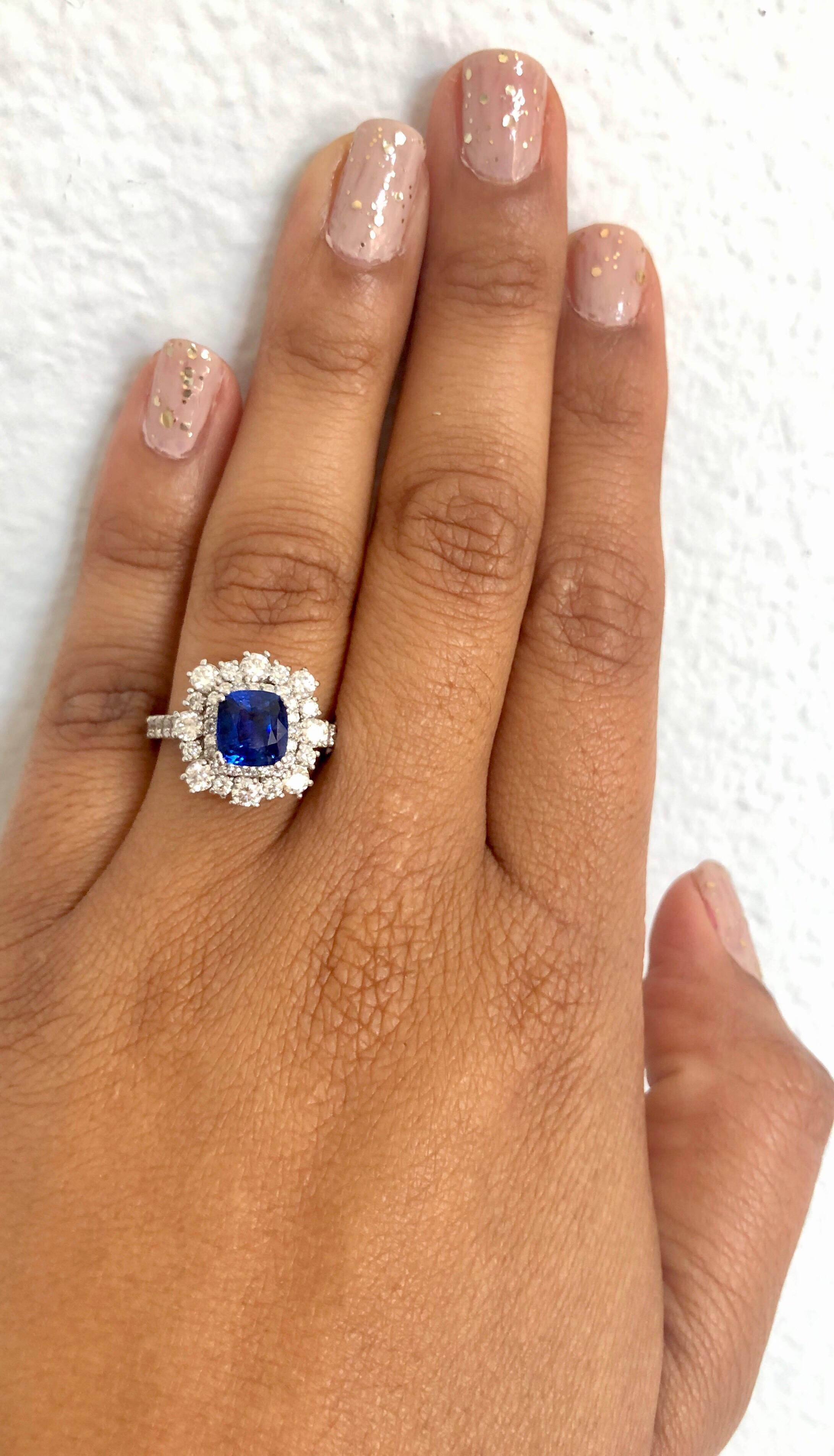 3.17 Carat GIA Certified Sapphire Diamond 18 Karat White Gold Ring 2