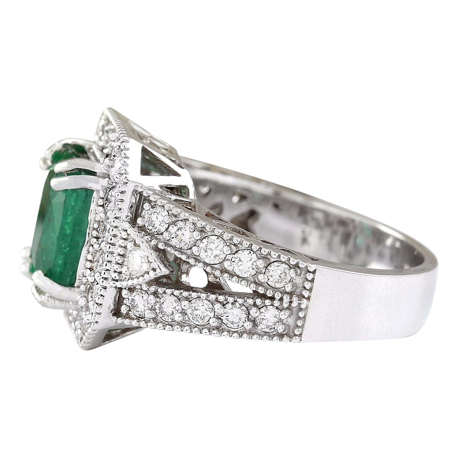 Modern Emerald Diamond Ring In 14 Karat Solid White Gold For Sale
