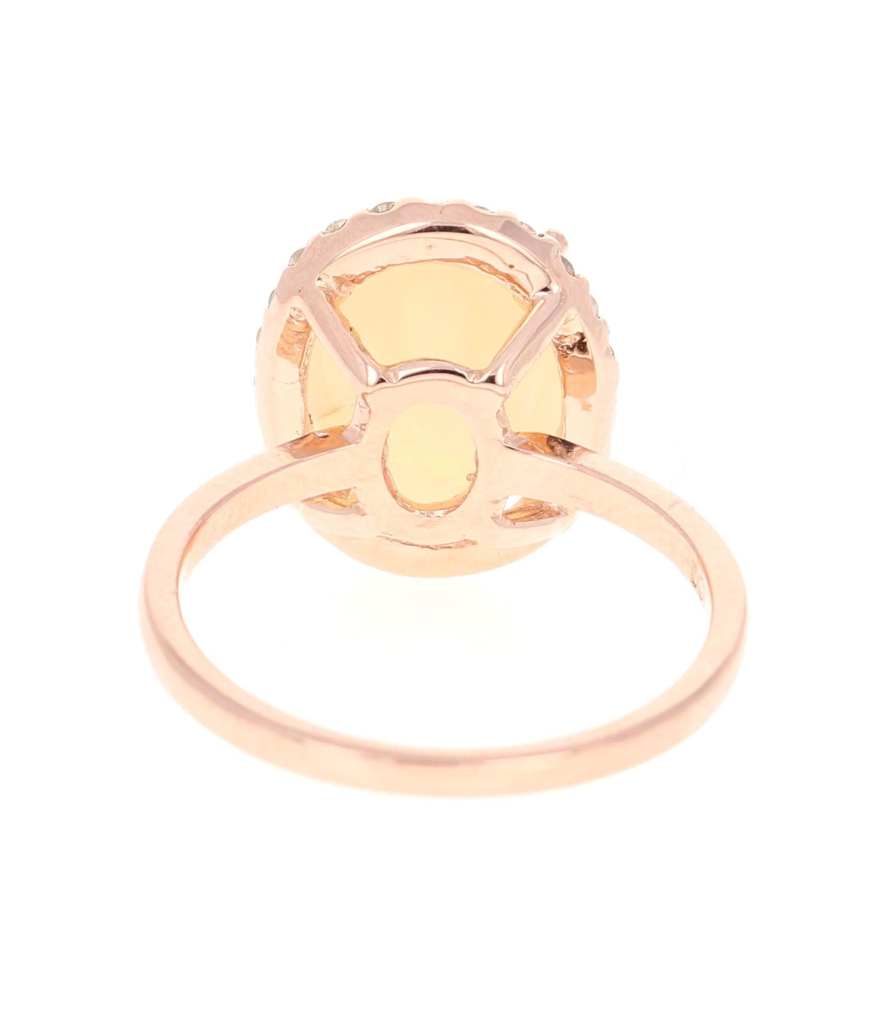 Oval Cut 3.17 Carat Opal Diamond 14 Karat Rose Gold Ring