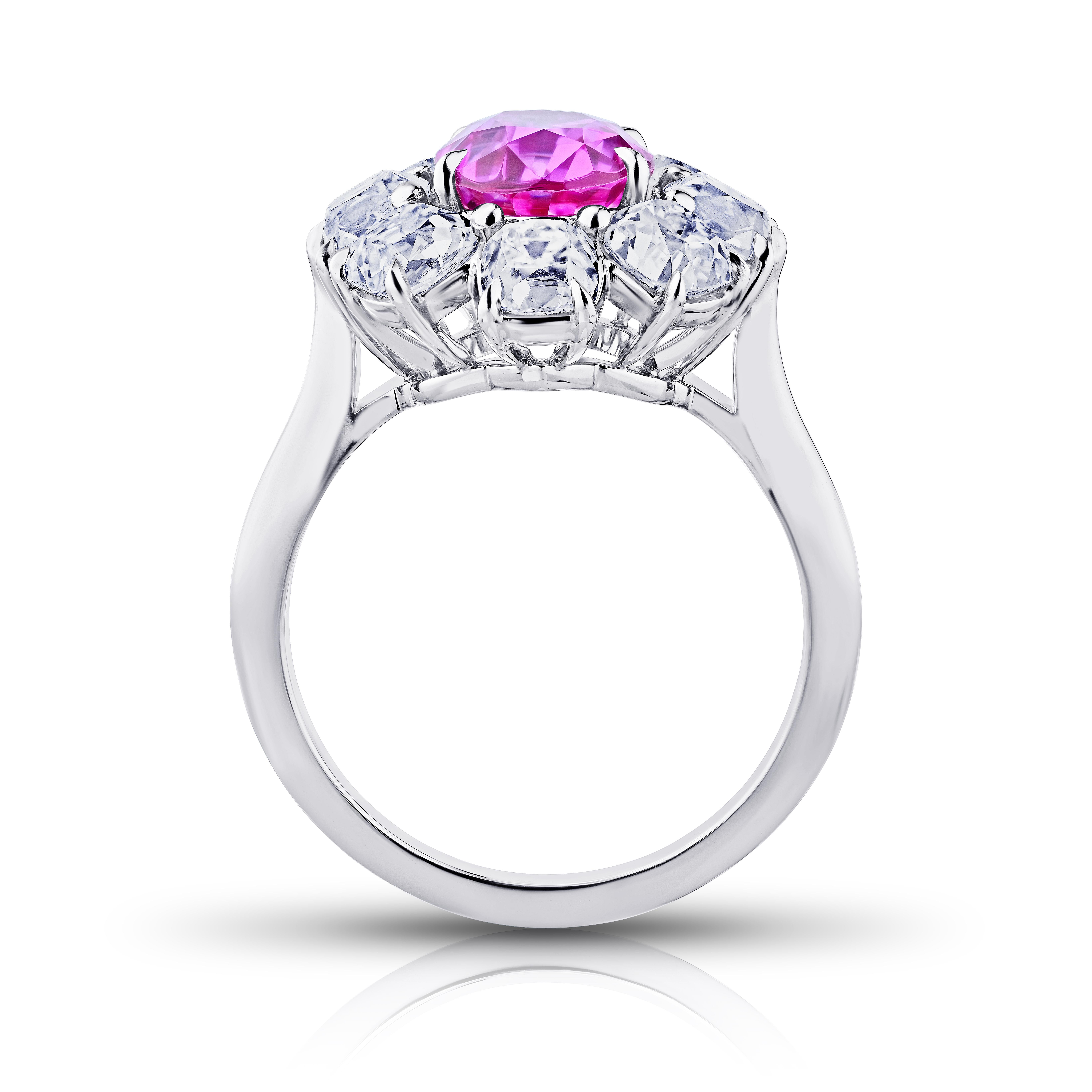 Contemporary 3.17 Carat Oval Pink Sapphire and Diamond Platinum Ring For Sale