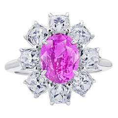 3.17 Carat Oval Pink Sapphire and Diamond Platinum Ring