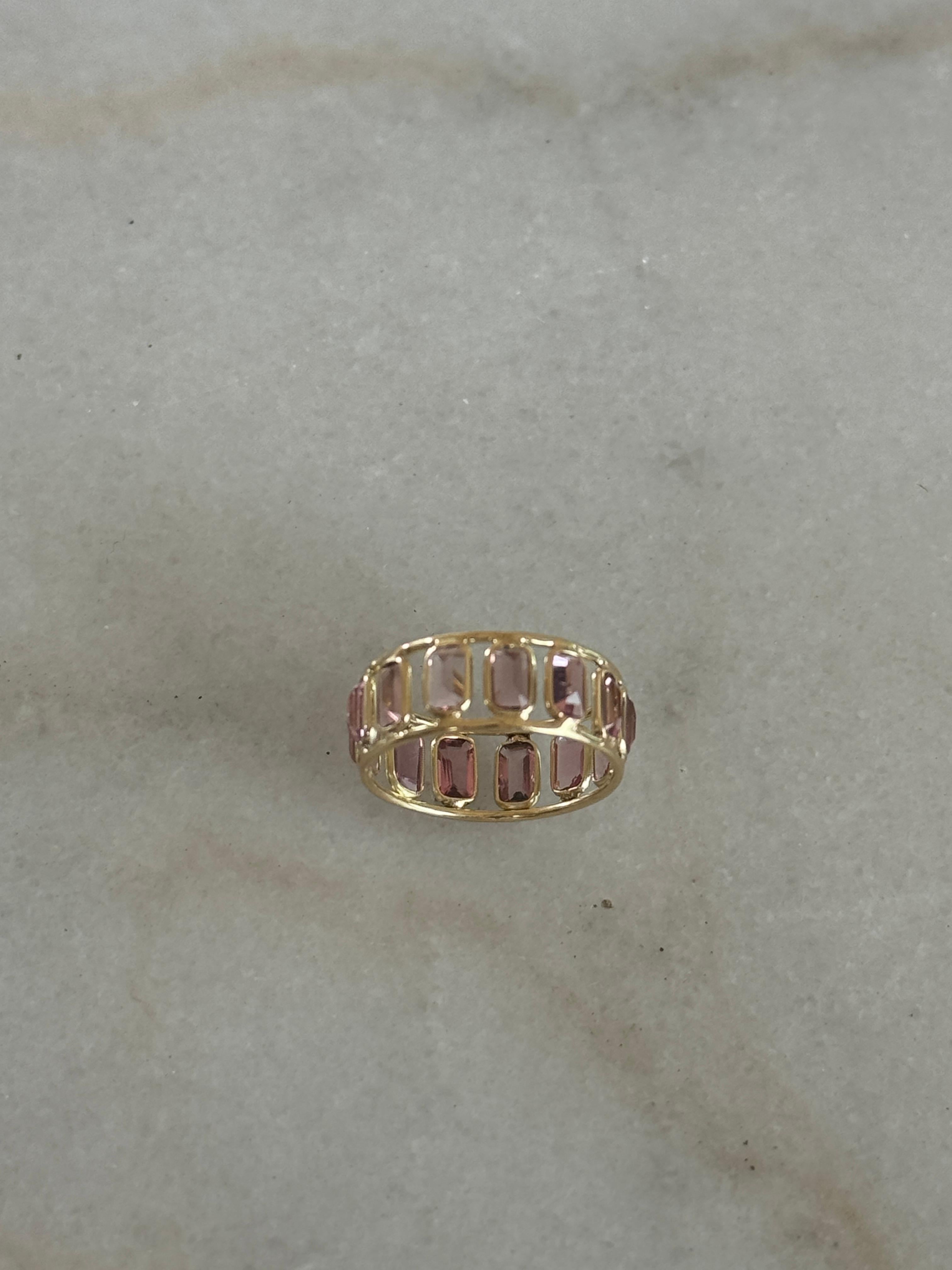 Women's 3.17 Carat Pink Tourmaline 14K Yellow Gold Eternity Band For Sale