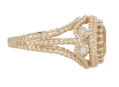 3.17 Carat Round Rutilated Quartz Ring Filigree Detail Braided 14 Karat Gold