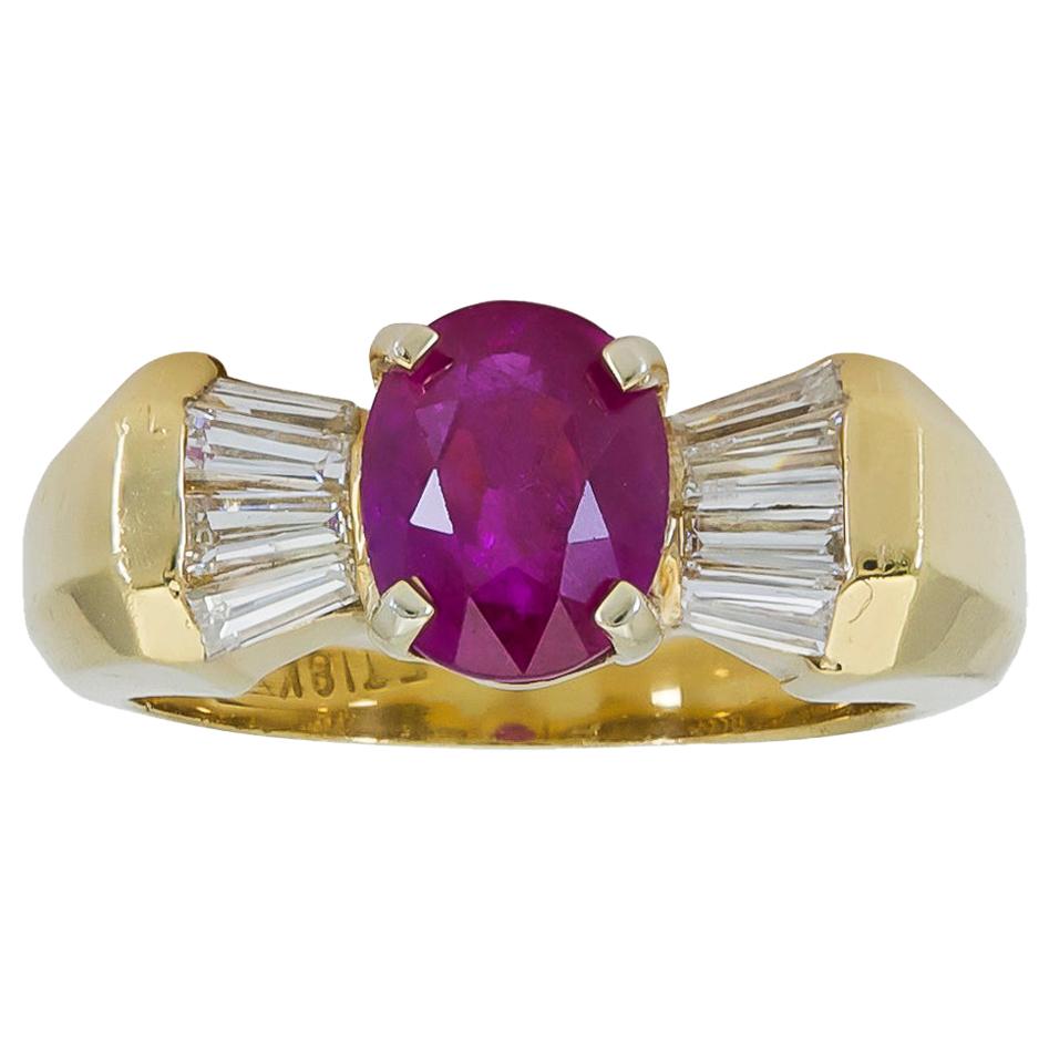 3.17 Carat Ruby and Diamond Three-Stone Engagement Ring