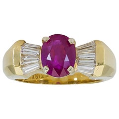 Retro 3.17 Carat Ruby and Diamond Three-Stone Engagement Ring
