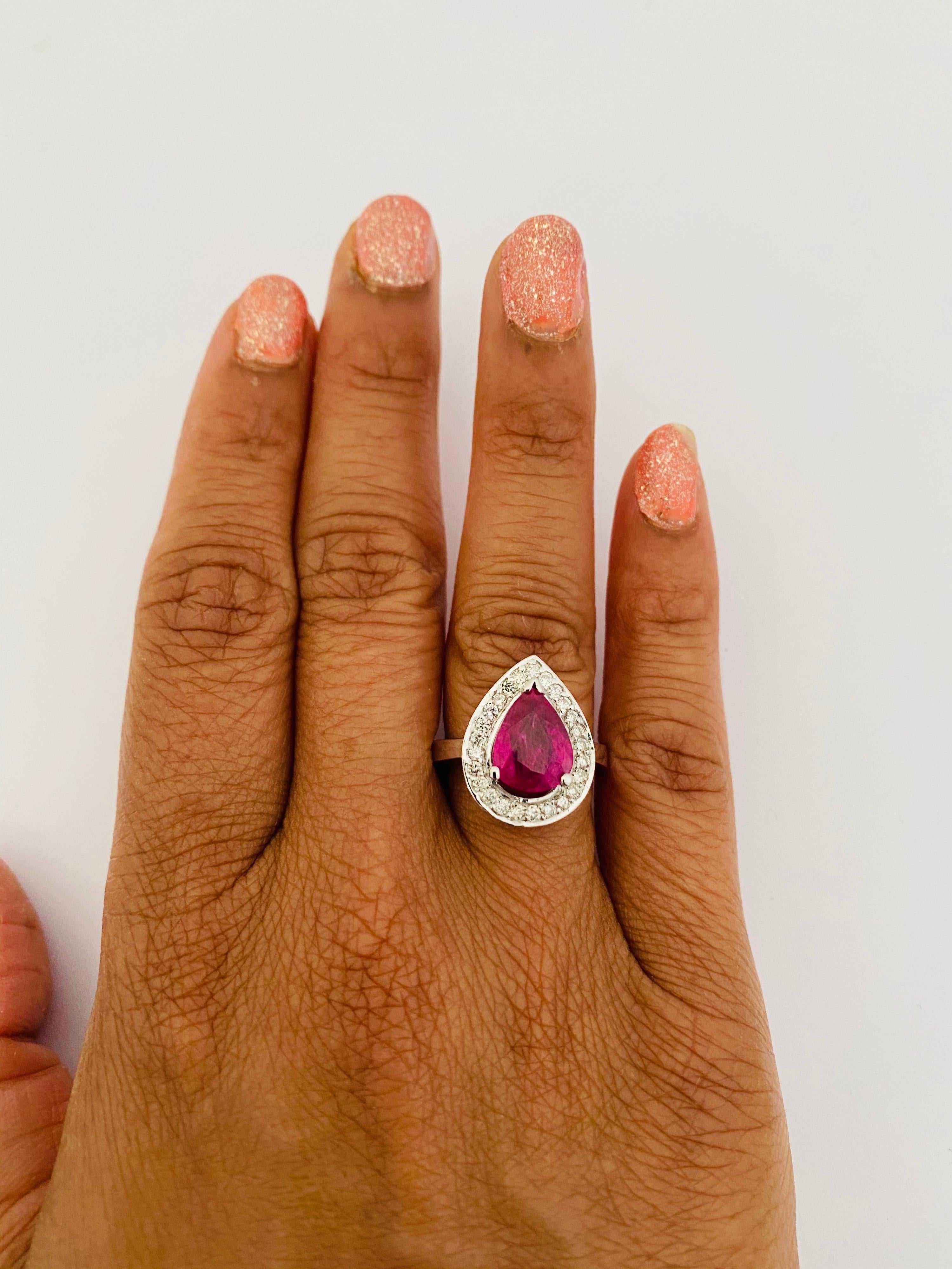 3.17 Carat Ruby Diamond 18 Karat White Gold Engagement Ring For Sale 4