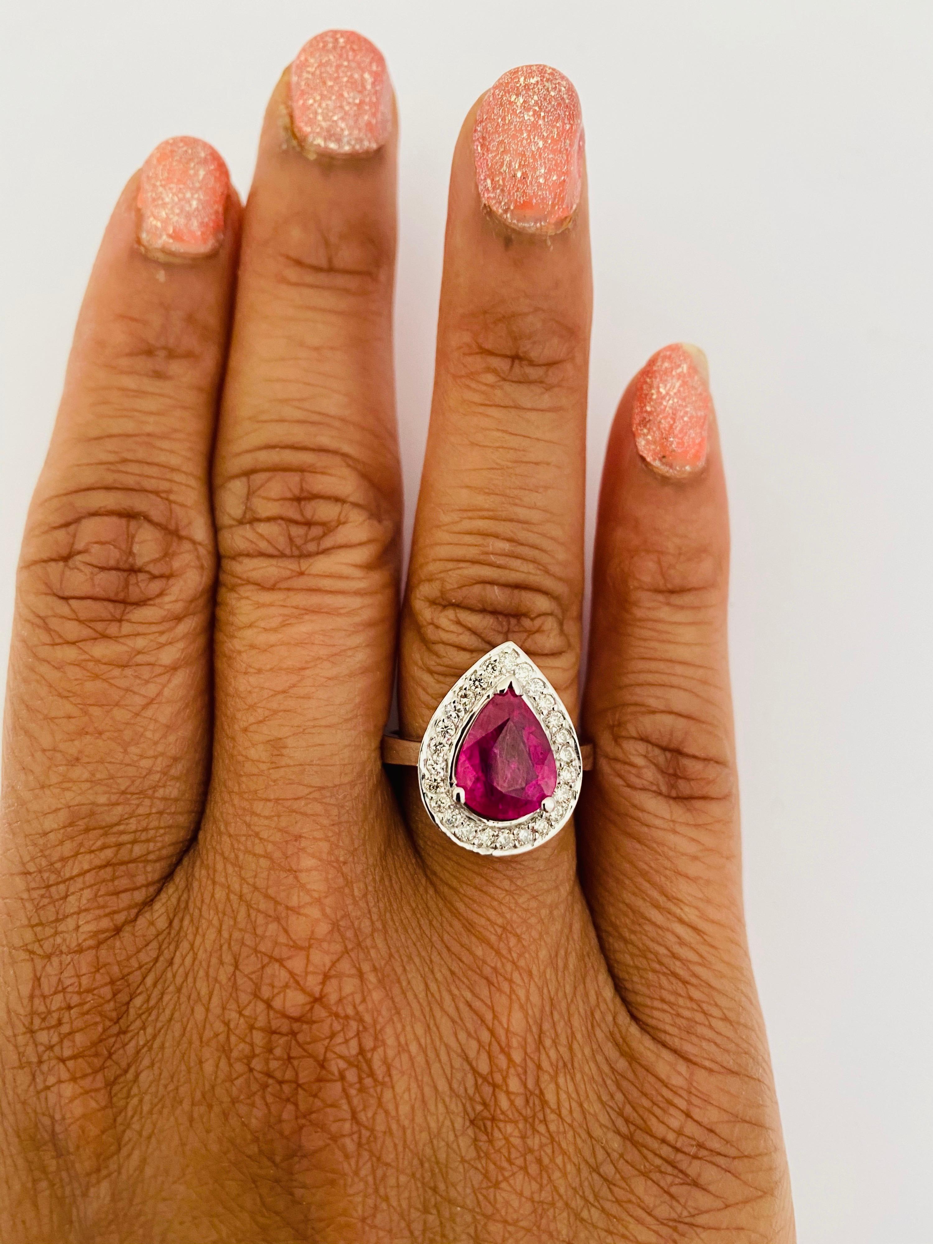 3.17 Carat Ruby Diamond 18 Karat White Gold Engagement Ring In New Condition For Sale In Los Angeles, CA
