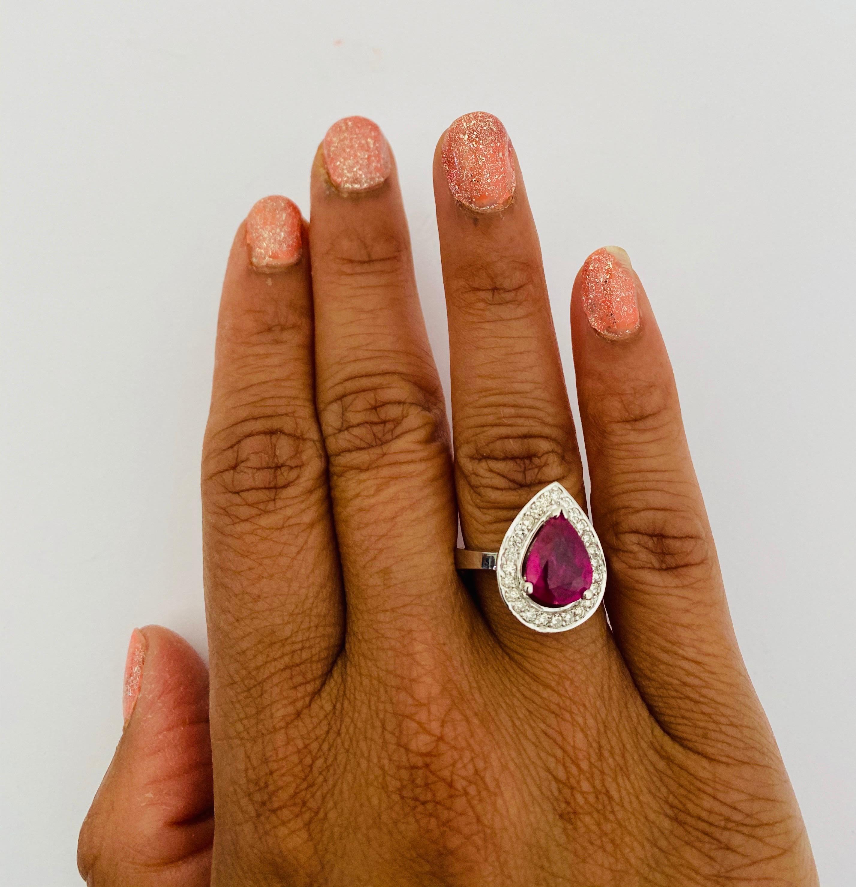 3.17 Carat Ruby Diamond 18 Karat White Gold Engagement Ring For Sale 3