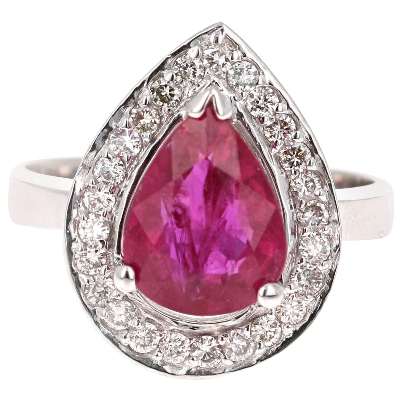 3.17 Carat Ruby Diamond 18 Karat White Gold Engagement Ring For Sale