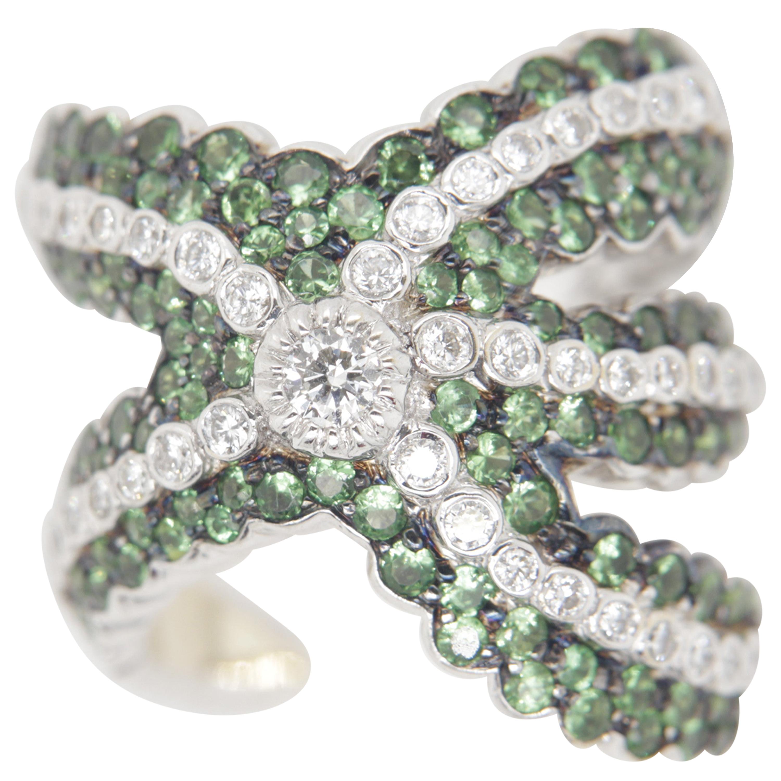 3.17 Carat Tsavorite and 1.51 Carat Diamond Ring in 18 Karat Gold