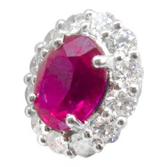 Platinum 3.17 Carat Unheated Oval Ruby Diamond Cluster Stud Earrings