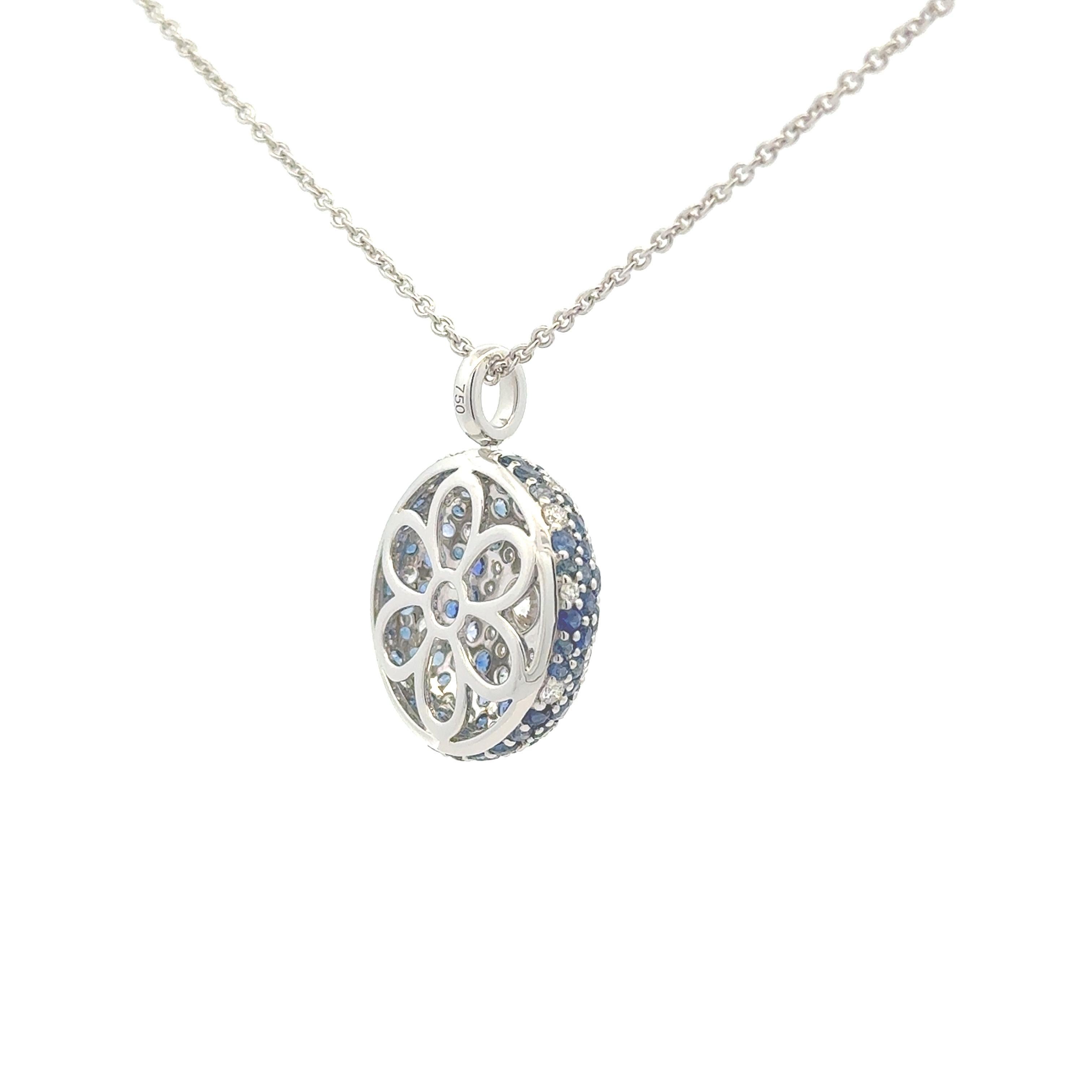 Collana con diamanti e zaffiri taglio rotondo da 3,17 carati totali In condizioni Nuovo in vendita a New York, NY