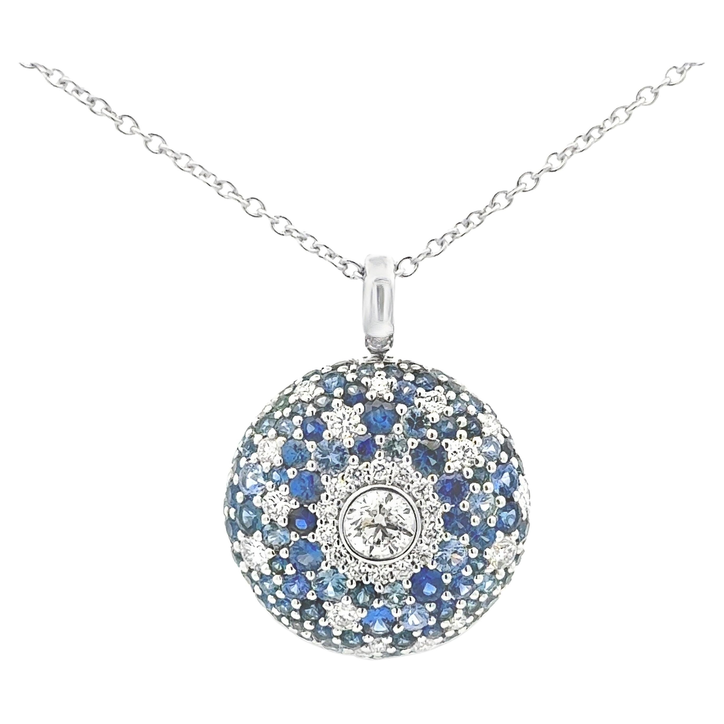 Roman Malakov 3.17 Carats Total Round Cut Diamond & Sapphire Pendant Necklace