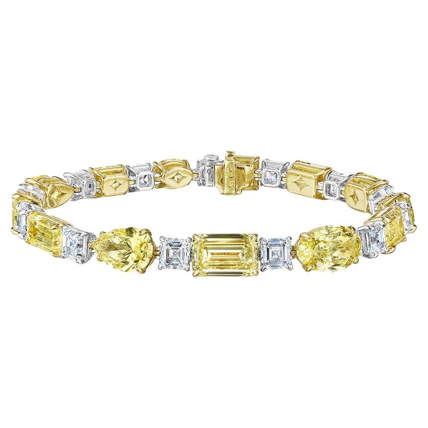 Bracelet de diamants de forme mixte jaune et blanc de 31,71 carats