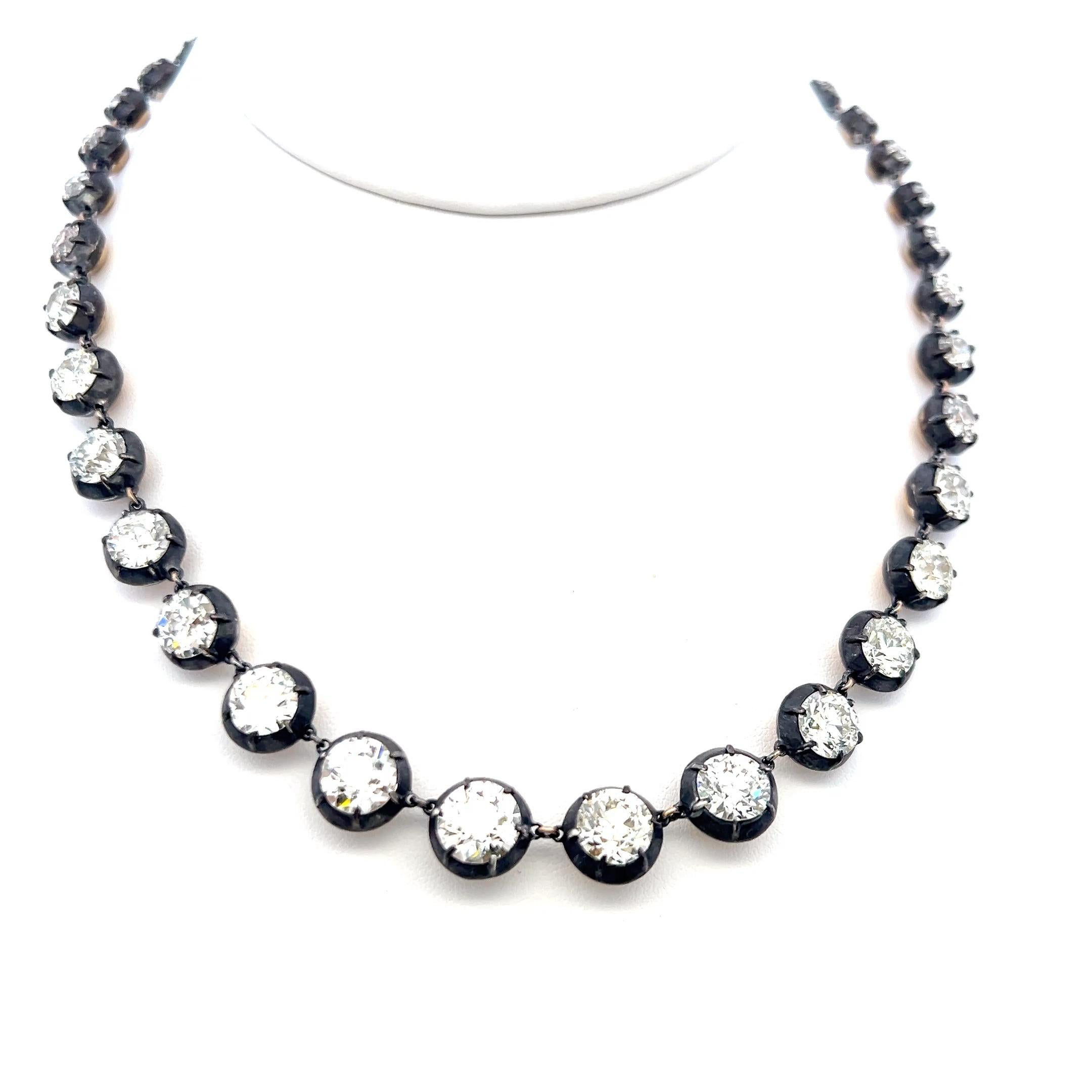 31,74 Karat Alter Europäischer Diamant Antike 14 Karat Gold/Slv Riviera Halskette