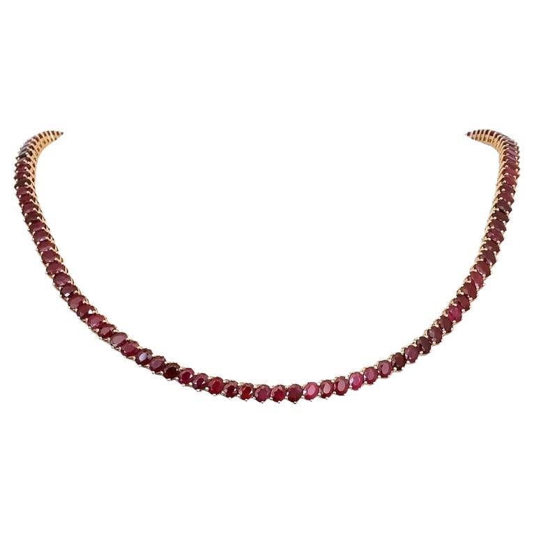 NO RESERVE 31.75 Carat Natural Oval Ruby Necklace 14K Rose Gold  For Sale