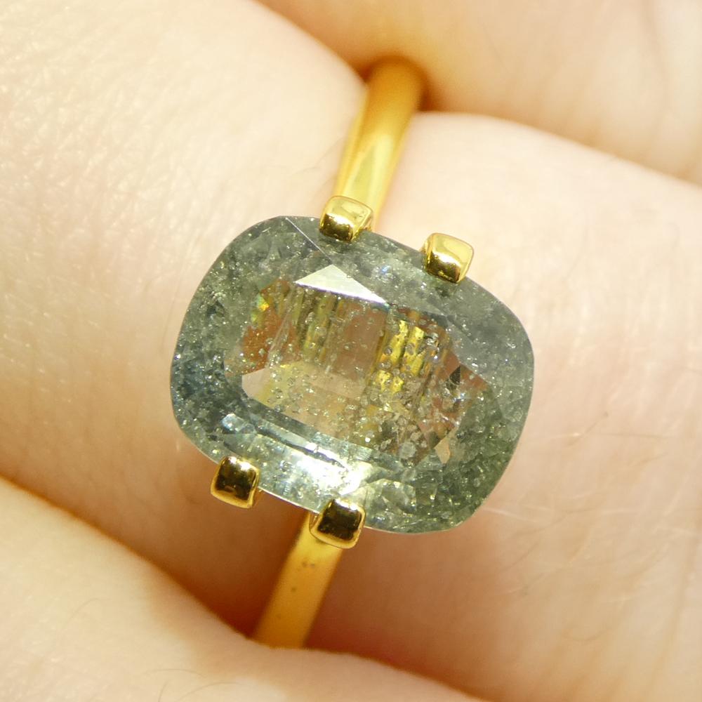 Description:

Gem Type: Sapphire 
Number of Stones: 1
Weight: 3.17 cts
Measurements: 9.62 x 7.59 x 4.25 mm
Shape: Cushion
Cutting Style Crown: Brilliant Cut
Cutting Style Pavilion: Step Cut 
Transparency: Transparent
Clarity: Slightly Included: Some