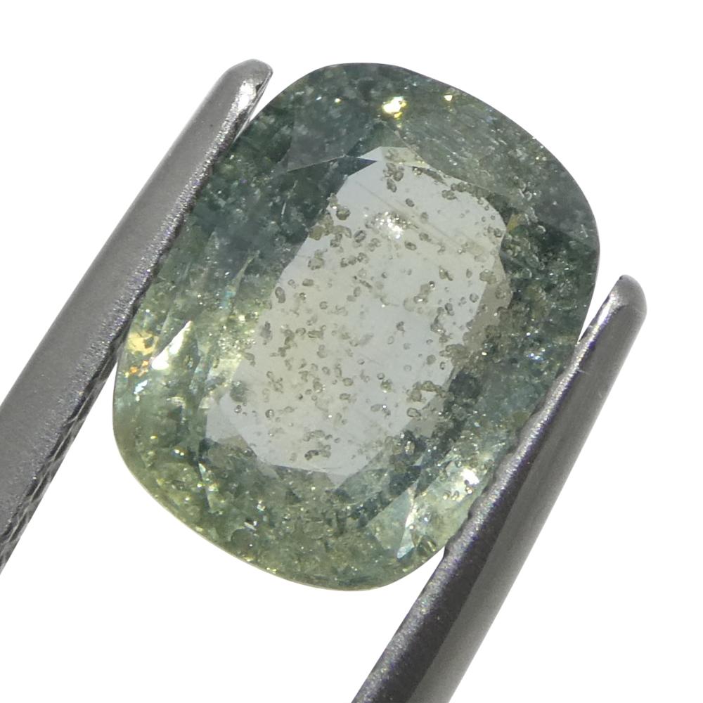 Brilliant Cut 3.17ct Cushion Teal Blue-Green Sapphire from Tanzania Unheated For Sale