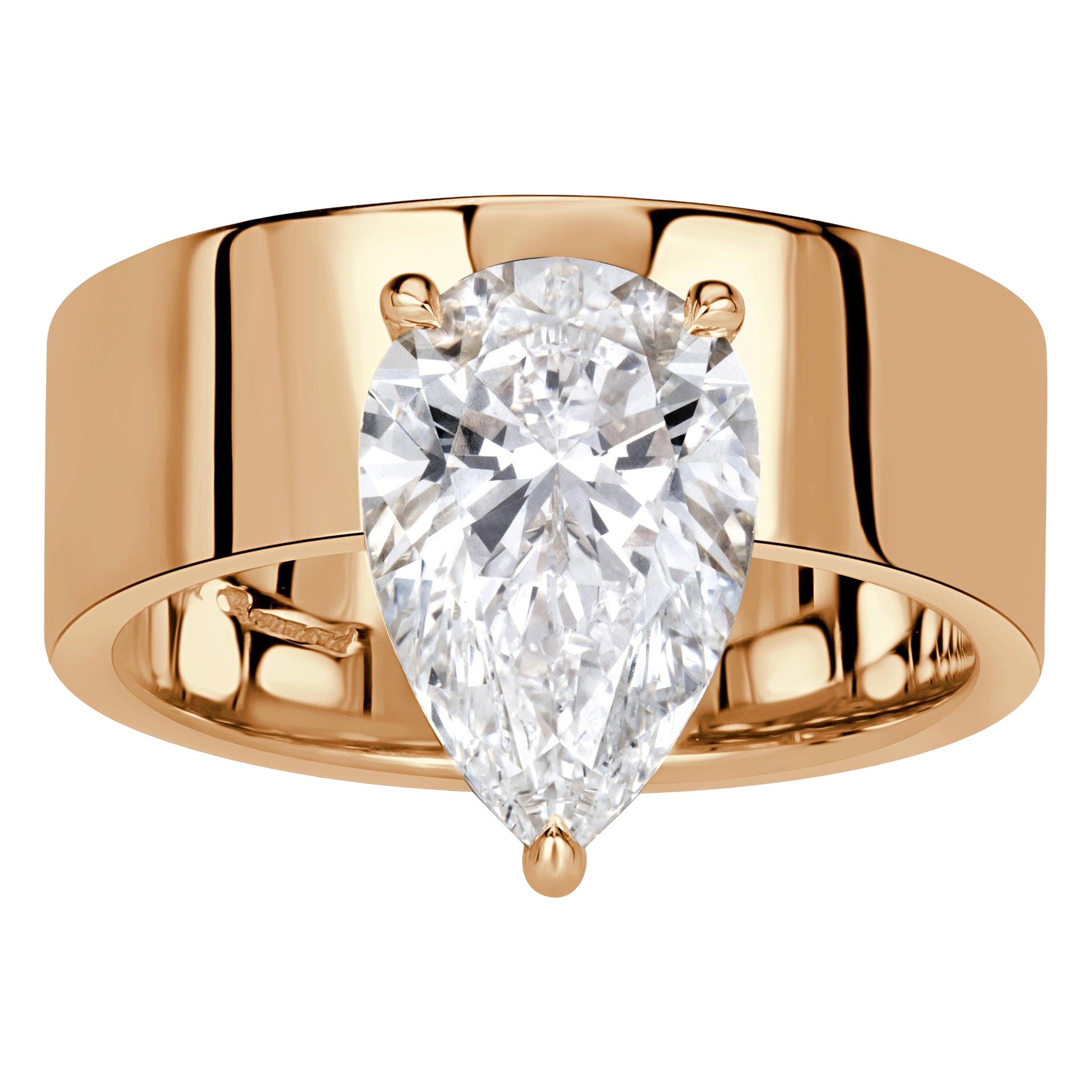 Anello con diamante coltivato in laboratorio a forma di pera da 3.17 carati in vendita