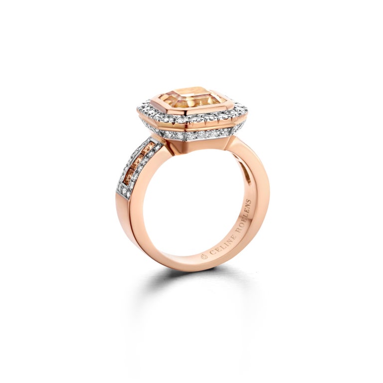 Contemporary 3,17Ct Tourmaline 18K Rose Gold, Diamond 1,39Ct VS-F Engagement Coctail Ring For Sale