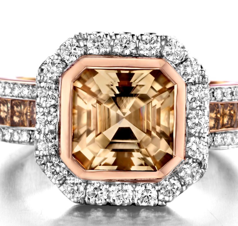 Rose Cut 3,17Ct Tourmaline 18K Rose Gold, Diamond 1,39Ct VS-F Engagement Coctail Ring For Sale