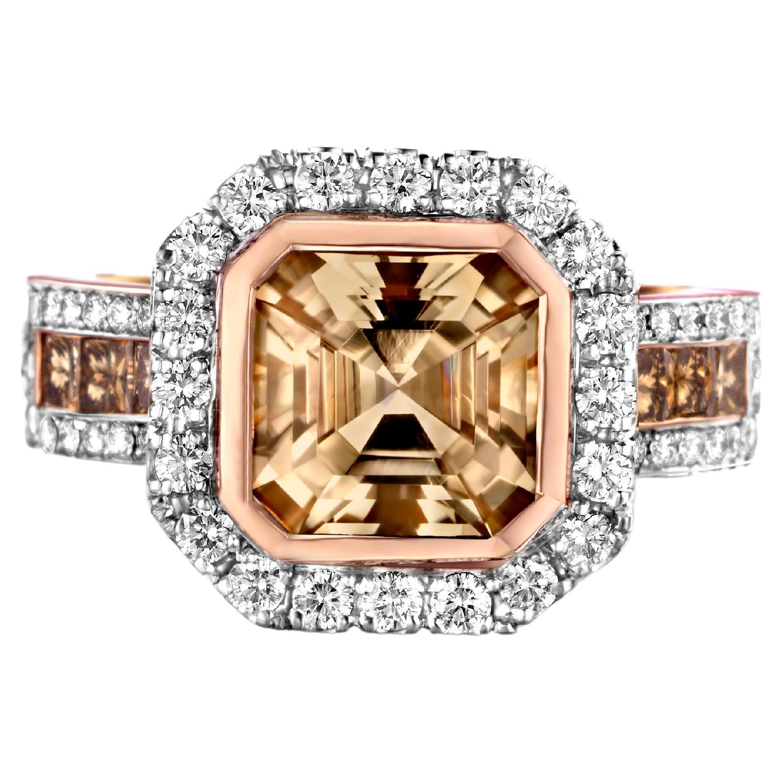 3,17Ct Tourmaline 18K Rose Gold, Diamond 1,39Ct VS-F Engagement Coctail Ring