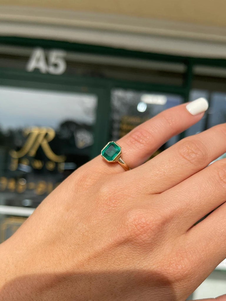 Gold Small Finger Green Stone Ring For Little Finger 14K Natural