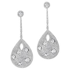 Pendants d'oreilles en or blanc 18 carats avec diamants en forme de poire en micro-pavé de 3,17 carats