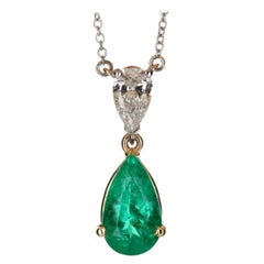3.17tcw 18K Colombian Emerald Pear Cut & Teardrop Diamond Accent Necklace