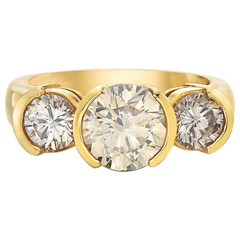 3.18 Carat 14 Karat Yellow Gold Round Brilliant Trinity Engagement Ring