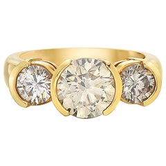 Used 3.18 Carat 14 Karat Yellow Gold Round Brilliant Trinity Engagement Ring