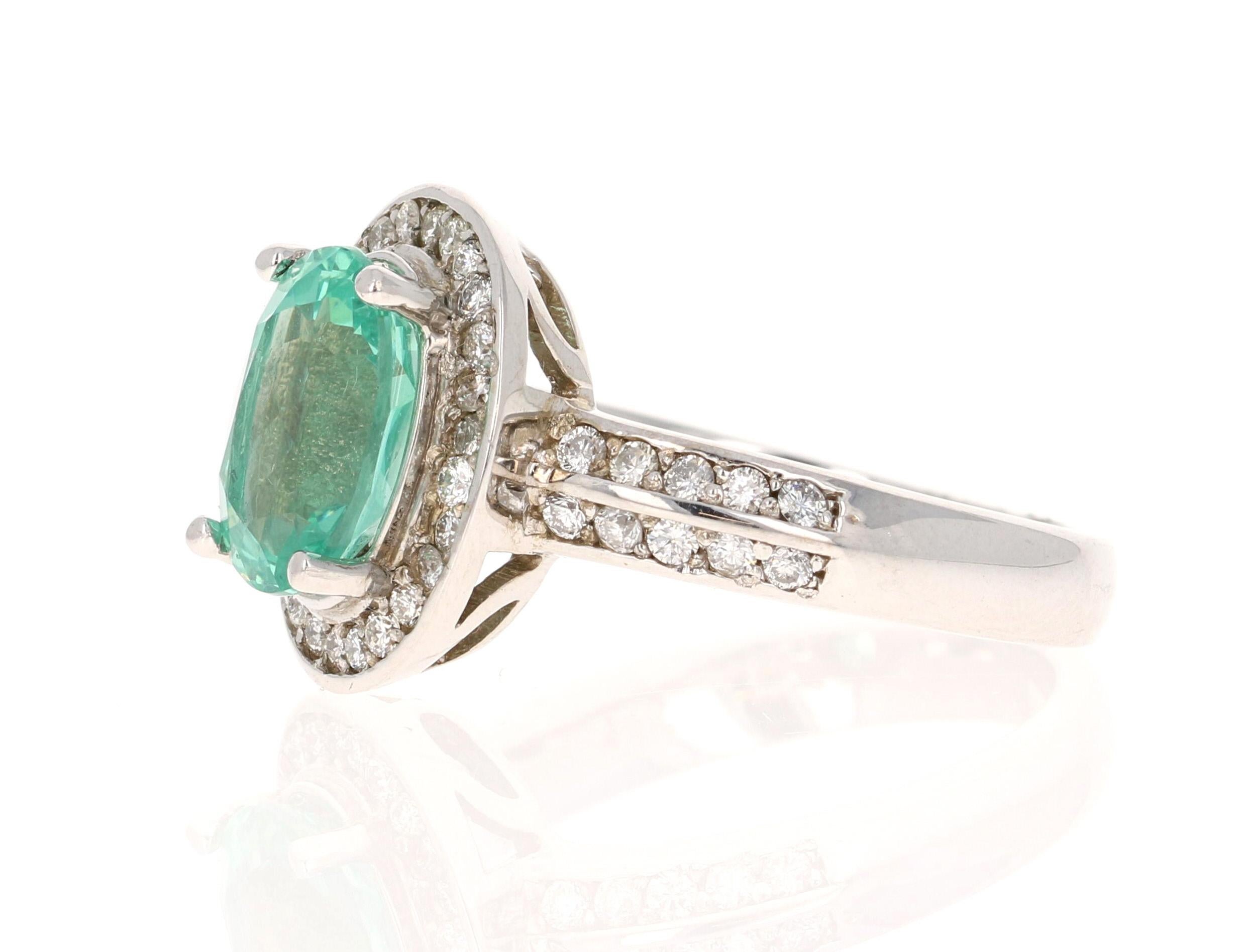 Contemporary 3.18 Carat Apatite Diamond Ring 14 Karat White Gold Cocktail Ring For Sale